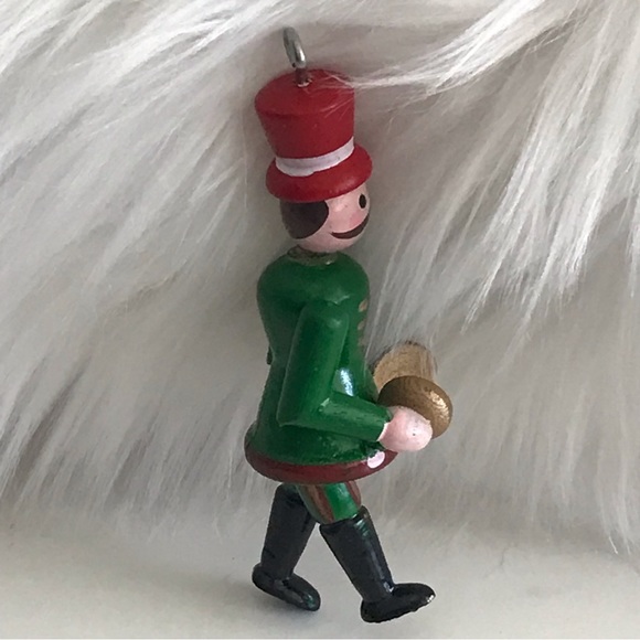 Wooden Soldier Green Suit Hat Mustache Cymbals Christmas Ornament - Vintage - Picture 2 of 11